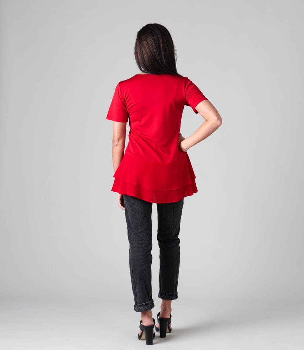 Women's Silkspun/Crepe-de-Chine Layered Top in Sunset Red
