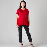 Silkspun and pure silk Layered Top in Sunset red, front view
