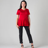 Silkspun and pure silk Layered Top in Sunset red, front view