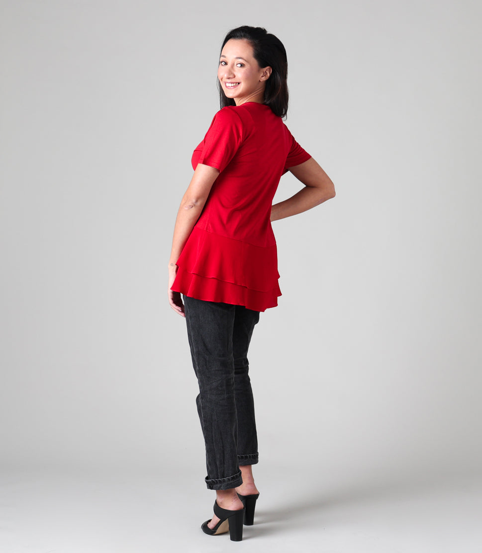 Silkspun and pure silk Layered Top in Sunset red