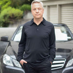  Men's Silkspun Long Sleeve Polo Shirt in Black - Clearance