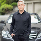  Men's Silkspun Long Sleeve Polo Shirt in Black - Clearance