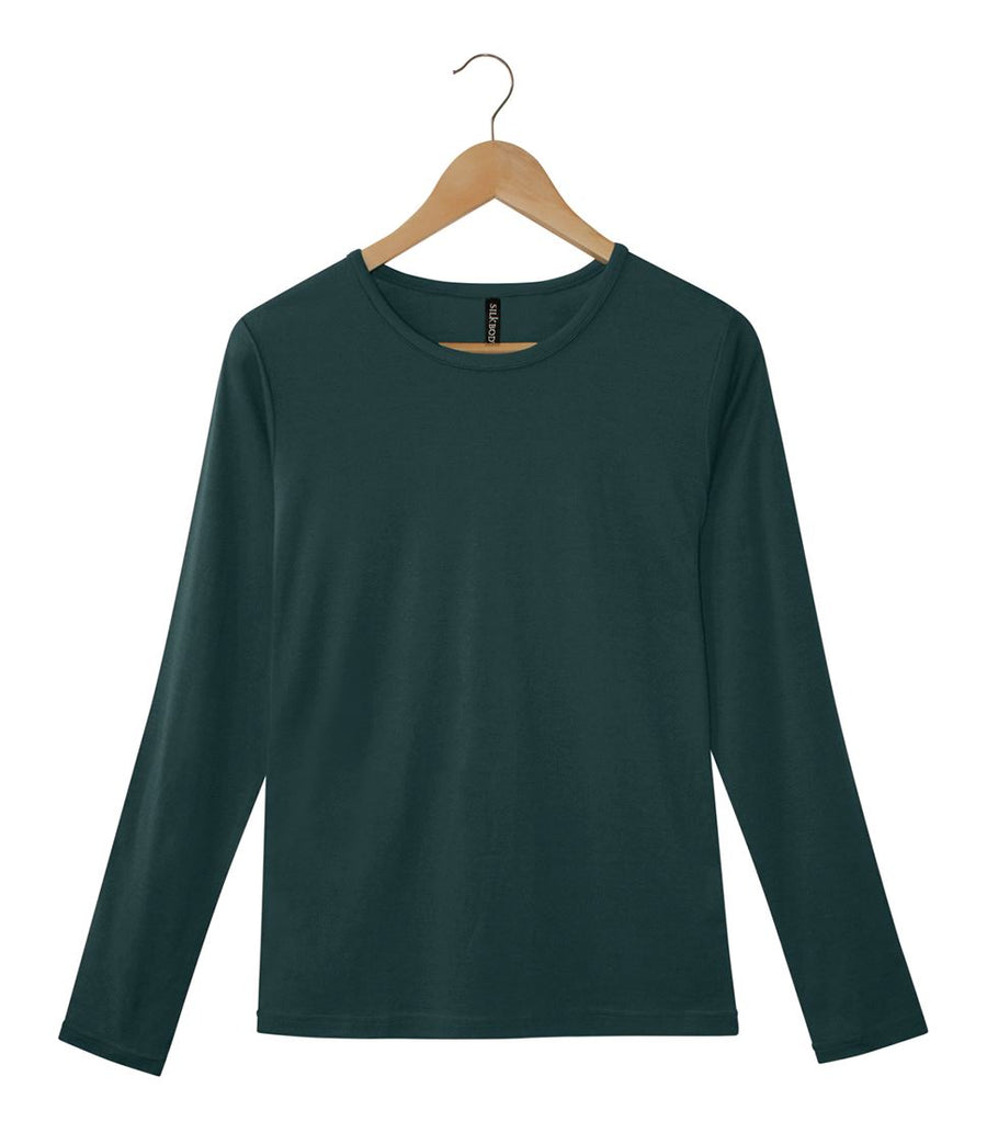 Men's 100% Pure Silk Long Sleeved Crew in Deep Sea Green