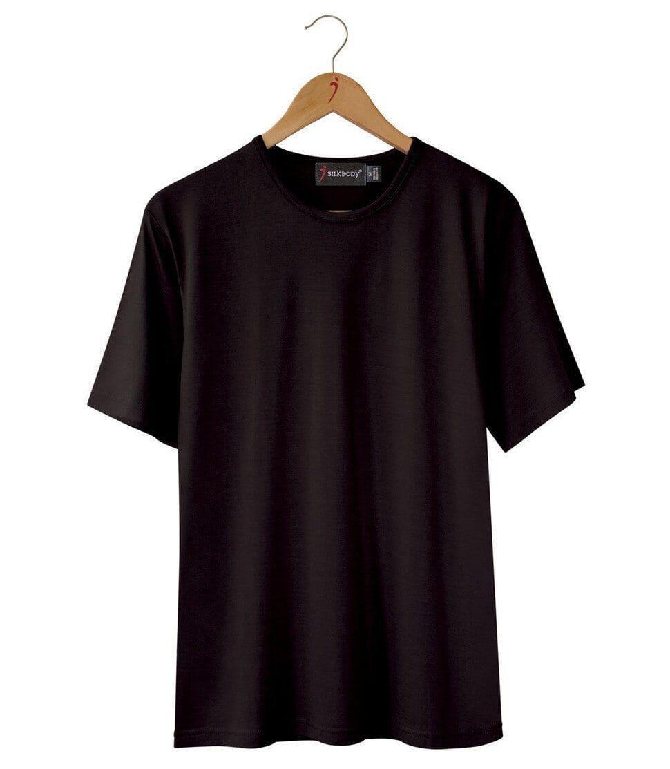  Men's 100% Pure Silk Short Sleeve Crew in Black