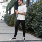 Men's Silkspun Legliner in Black & Silkspun Short Sleeved Crew in Natural White