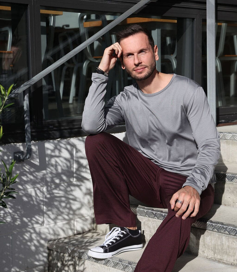 Men's Silkspun Long Sleeve Crew in Perfect Grey paired with Men's Silkspun Lounge Pants in Port Royale