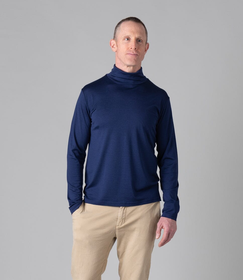 Men's Silkspun Polo Neck in Navy blue