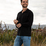 Men's Silkspun Zip Neck Top in Black
