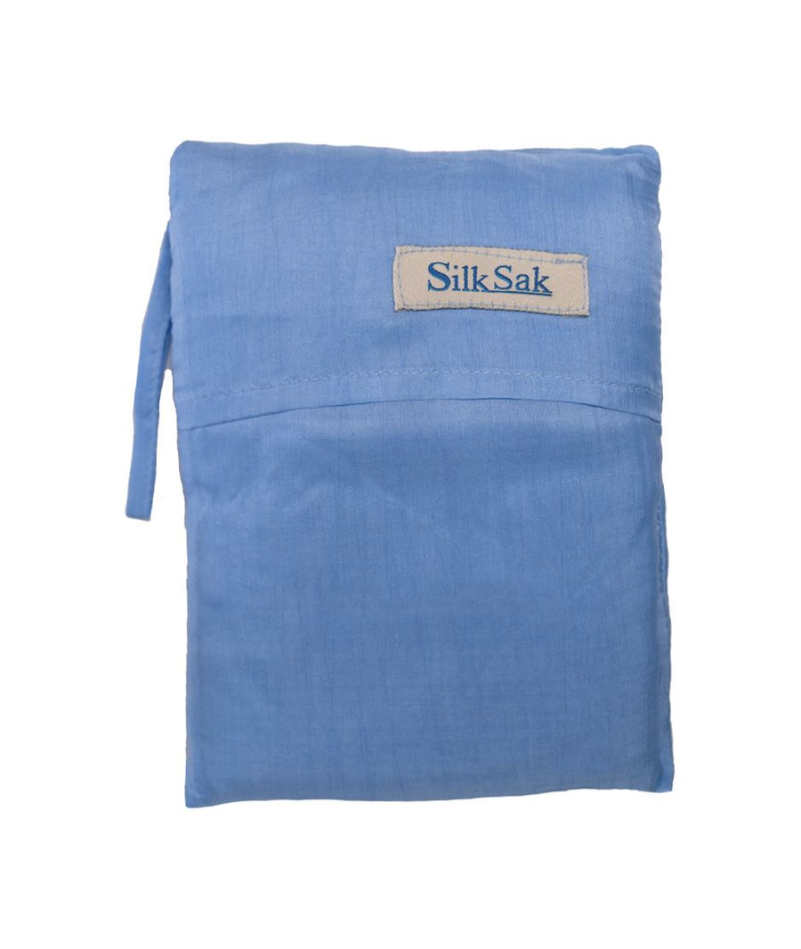 100% Silk Sleeping Bag Liner with slot for Pillow in Light Blue