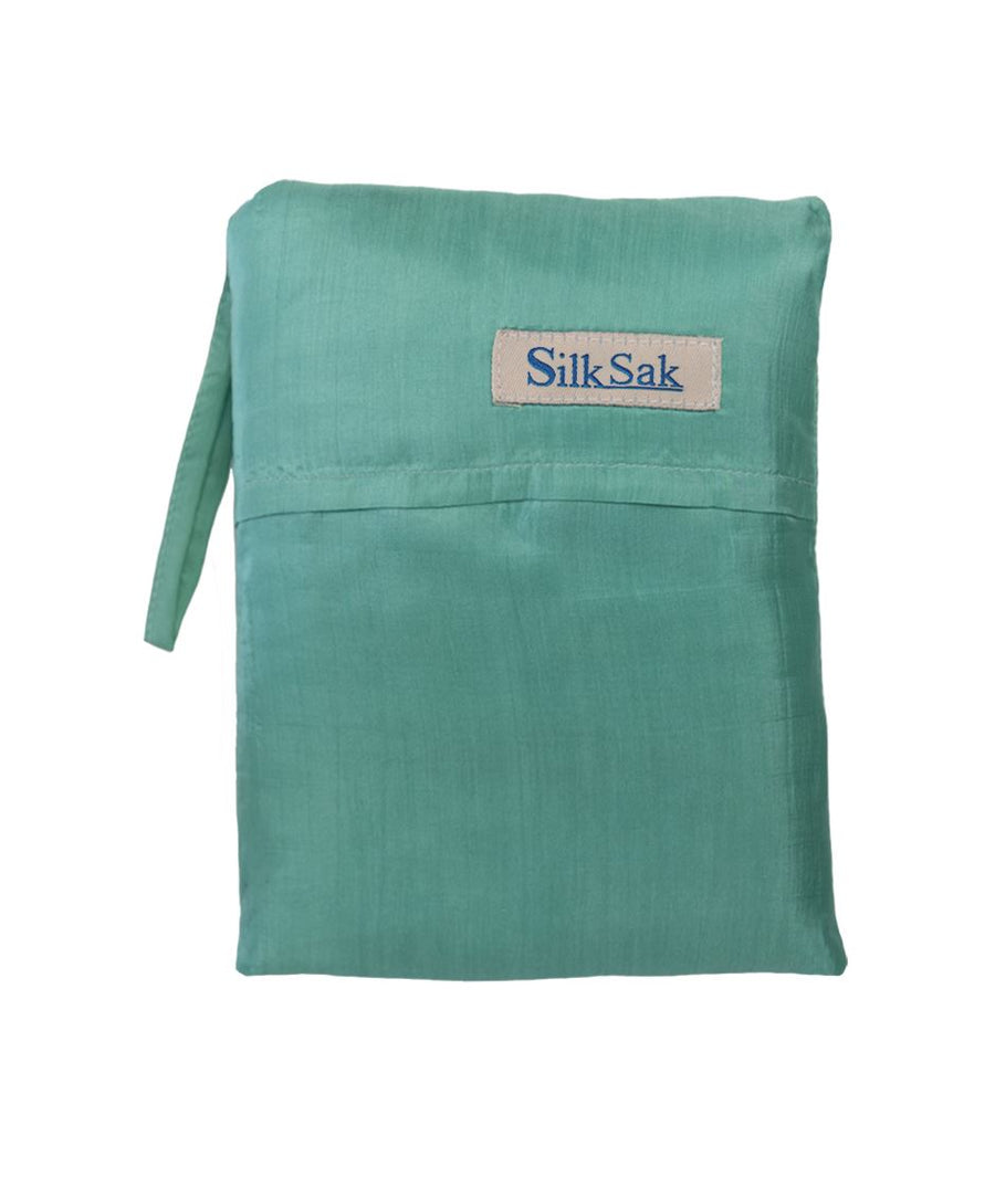 100% Silk Sleeping Bag Liner with slot for Pillow in Light Green