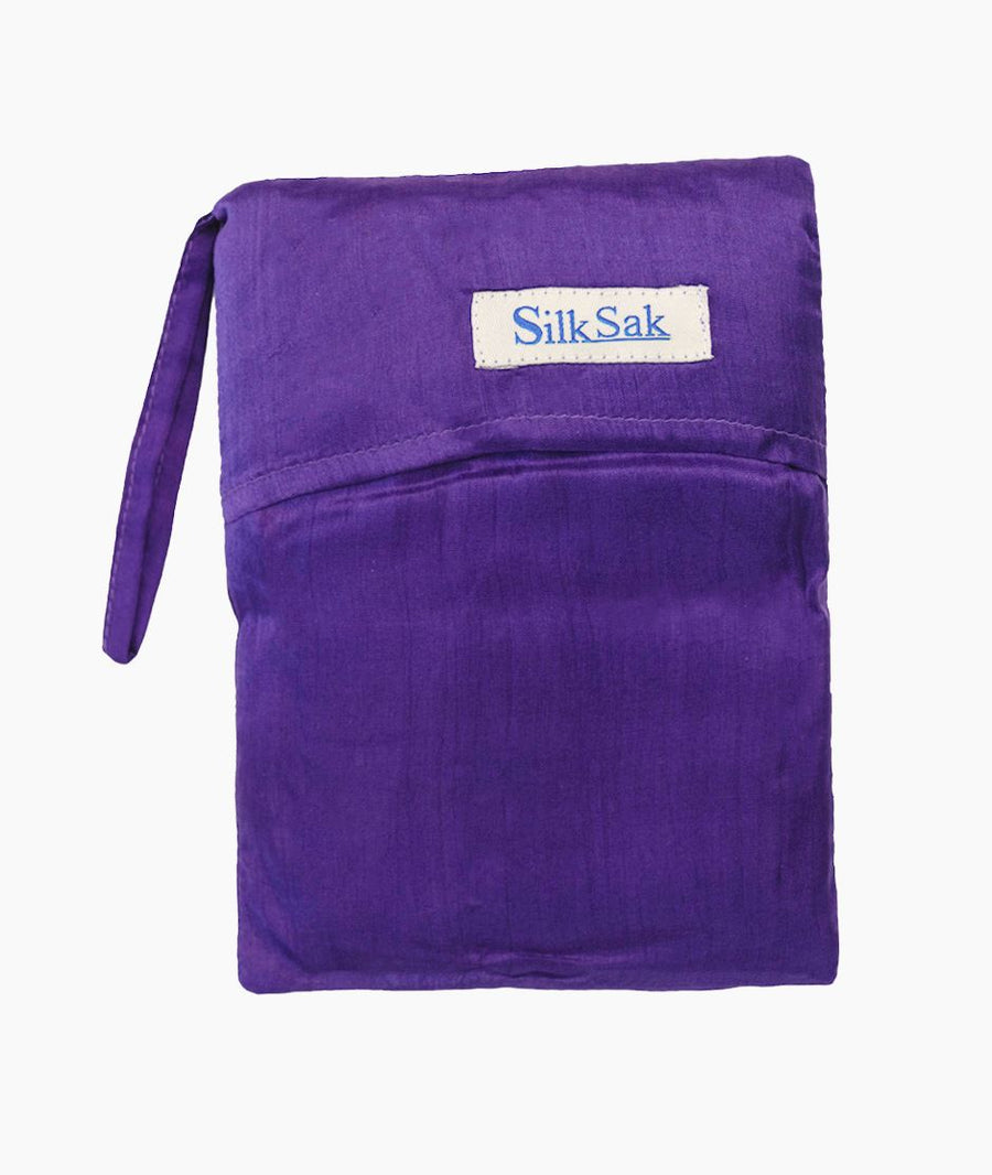 100% Silk Sleeping Bag Liner with slot for Pillow in Purple