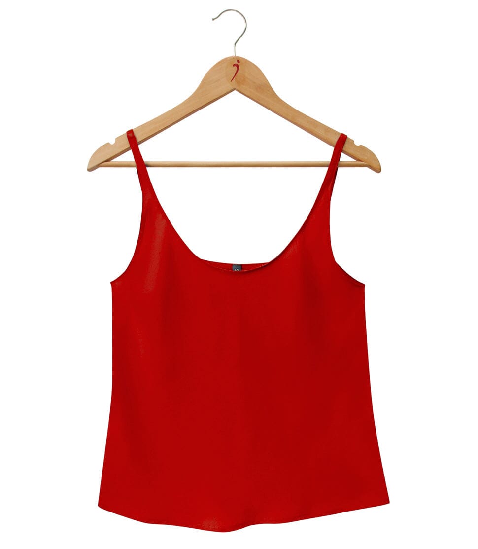 100% Pure Silk Crepe-de-Chine Camisole in Sunset Red