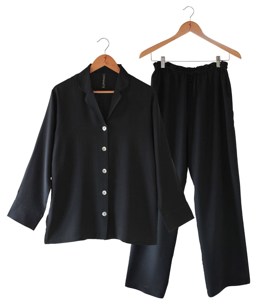 100% Pure Silk Crepe-de-Chine Pyjama set in Black
