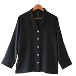 Women's 100% Pure Silk Crepe-de-Chine Pyjama Top in Black