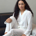 Women's 100% Silk Crepe-de-Chine Pyjama Top in Natural White
