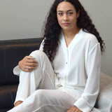 Women's 100% Silk Crepe-de-Chine Pyjama Top in Natural White