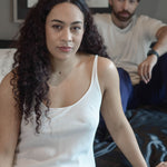 Woman wearing Pure Silk Crepe-de-Chine Slip Dress in Natural White