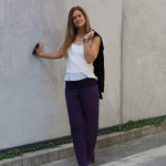 100% Pure Silk Crepe-de-Chine Pants in Damson Purple with silk crepe-de-chine Camisole in Natural White