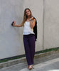 100% Pure Silk Crepe-de-Chine Pants in Damson Purple with silk crepe-de-chine Camisole in Natural White