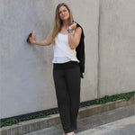 100% Pure Silk Crepe-de-Chine Pants in Black with silk crepe-de-chine Camisole in Natural White