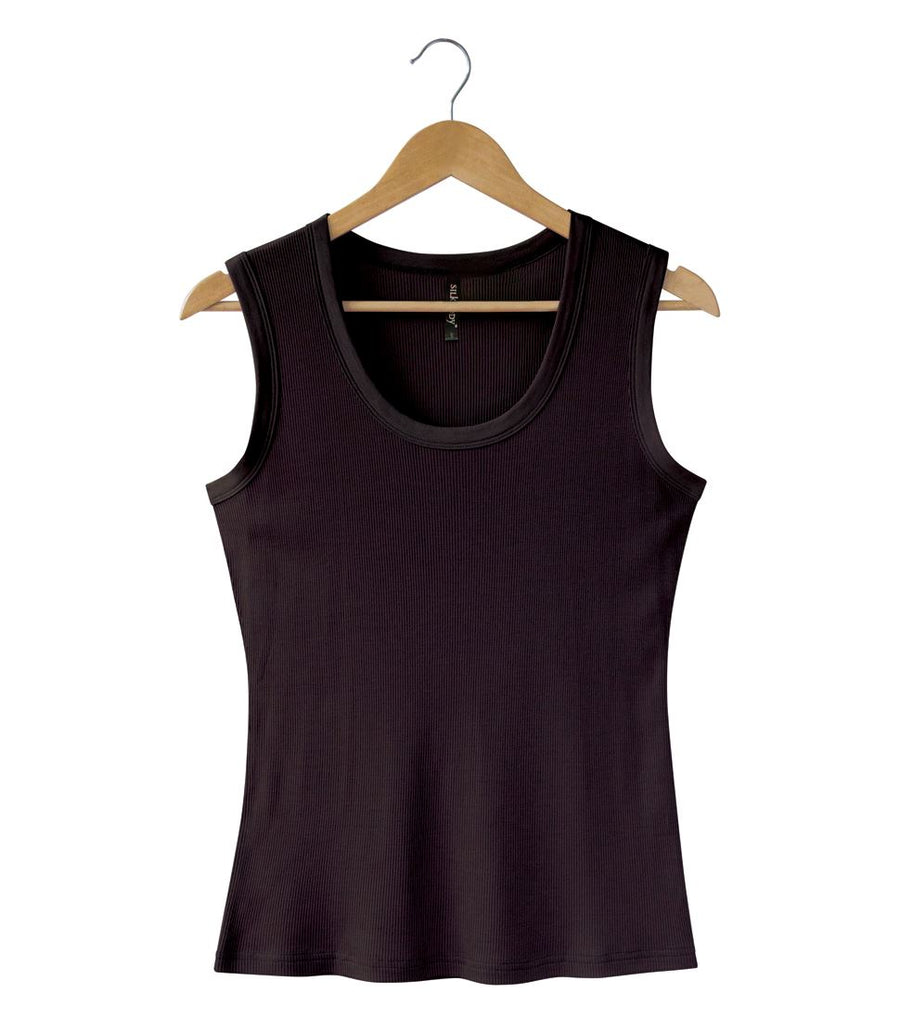 Puresilk Rib Knit Sleeveless Top in Black