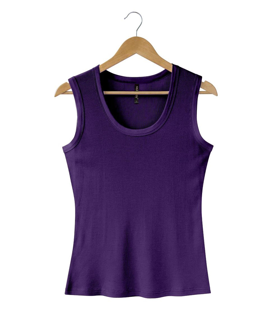 Puresilk Rib Knit Sleeveless Top in Damson purple