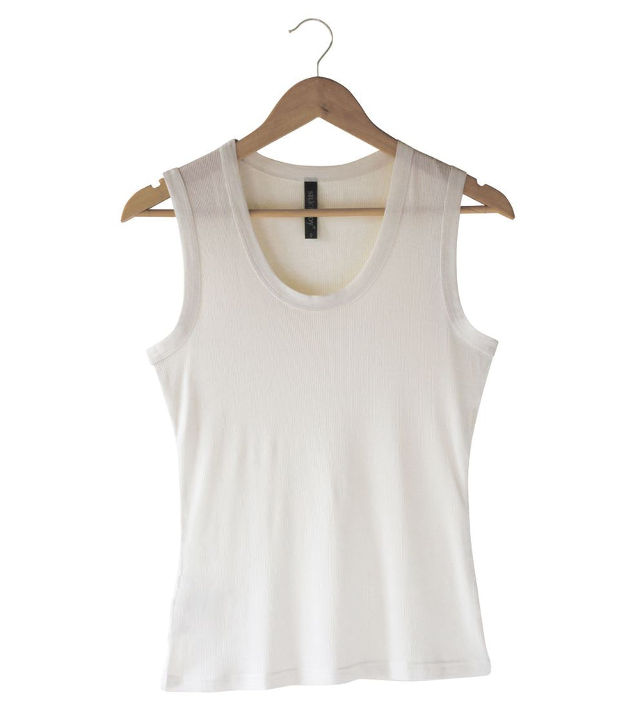 Puresilk Rib Knit Sleeveless Top in Natural White