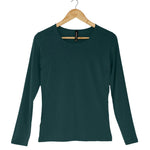 Women's 100% Pure Silk Sheer Long Sleeved Scoop in Deep Sea Green