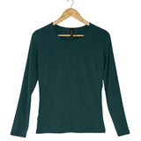 Women's 100% Pure Silk Sheer Long Sleeved Scoop in Deep Sea Green