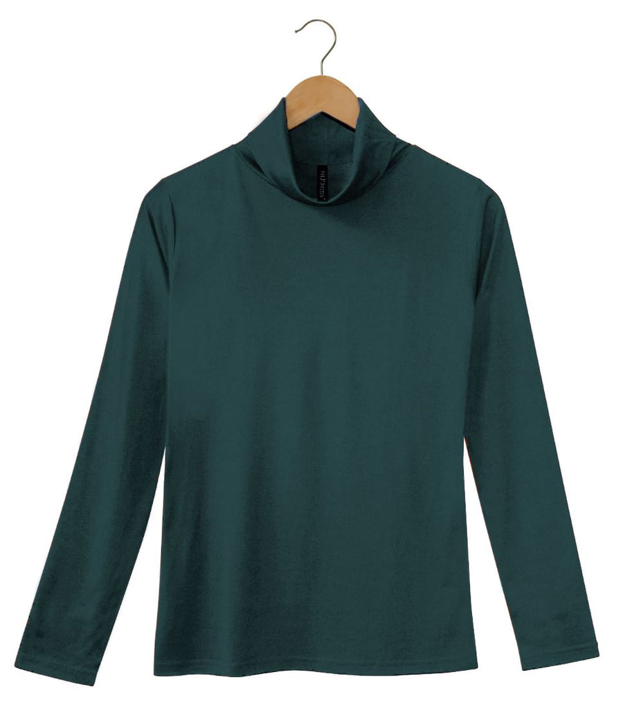 100% Puresilk Turtleneck in Deep Sea Green