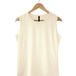 Natural White Sleeveless Crew on a wooden hanger against a white background