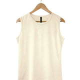 Natural White Sleeveless Crew on a wooden hanger against a white background