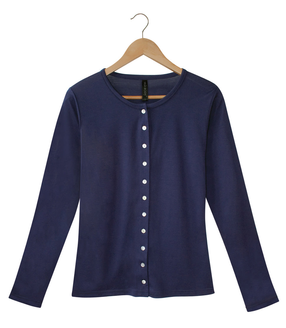 Women's Silkspun Buttoned Cardigan in Navy