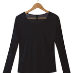  Women's 100% Pure Silk Sheer Long Sleeved Scoop in Black