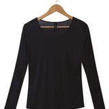  Women's 100% Pure Silk Sheer Long Sleeved Scoop in Black