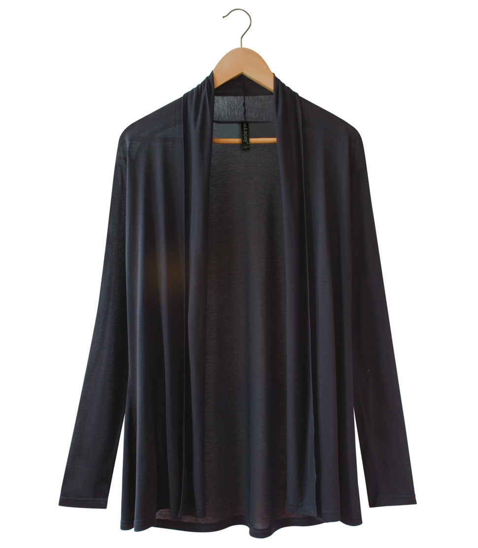 Women's Puresilk Sheer Longline Cardigan in Black