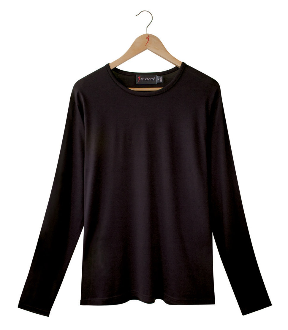 Men's 100% Pure Silk Long Sleeved Crew in Black