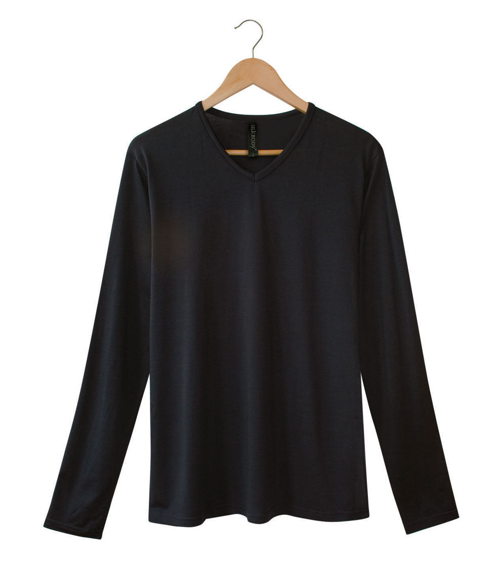Men's Silkspun Long Sleeve V Neck Long Sleeve top in Black