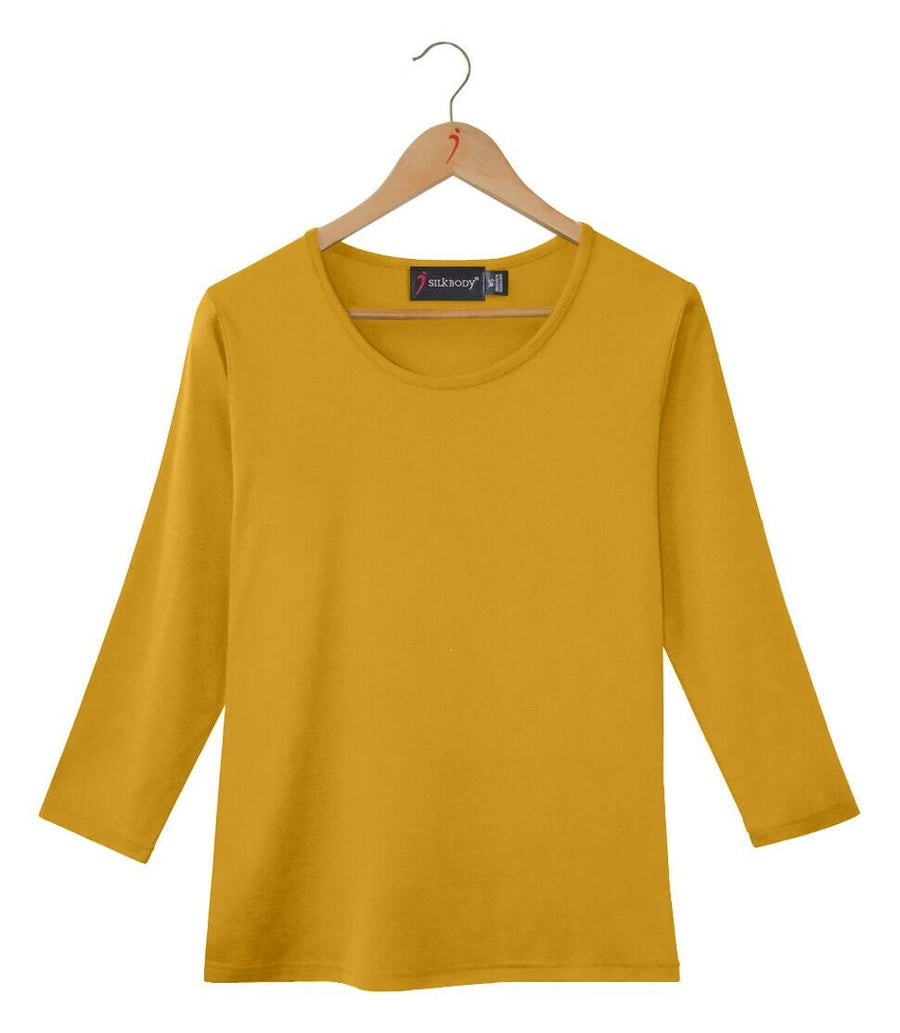  Women's Silkspun 3/4 Sleeve Scoop in Saffron Yellow