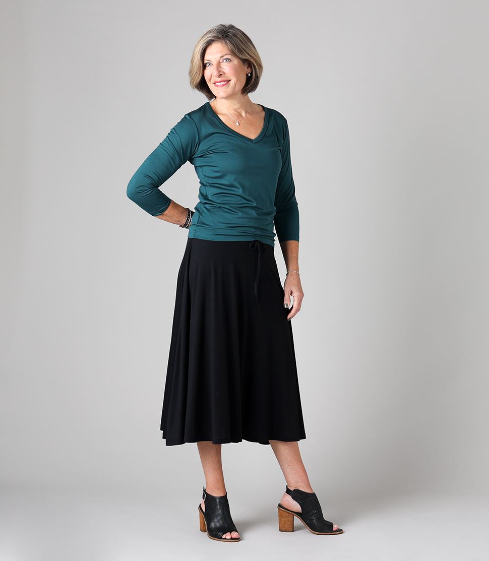 3/4 Sleeved V Neck top in Deep Sea green