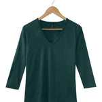 Women's Silkspun 3/4 Sleeve V Neck in Deep Sea Green