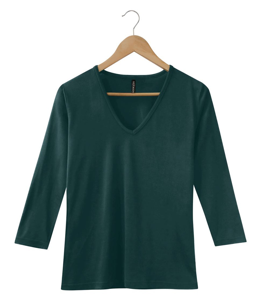 Women's Silkspun 3/4 Sleeve V Neck in Deep Sea Green