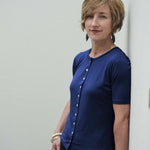Women's Silkspun Short Sleeve Button-through Top in Navy