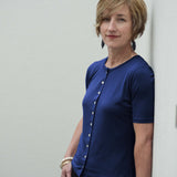 Women's Silkspun Short Sleeve Button-through Top in Navy