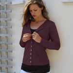 Women's Silkspun Cardigan on model in Port Royale