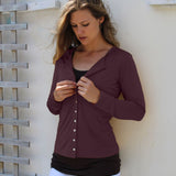 Women's Silkspun Cardigan on model in Port Royale