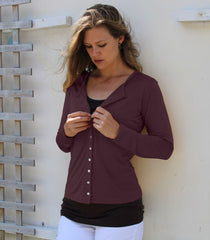 Women's Silkspun Cardigan on model in Port Royale
