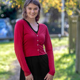 Silkspun V Neck Cardigan in Sunset red