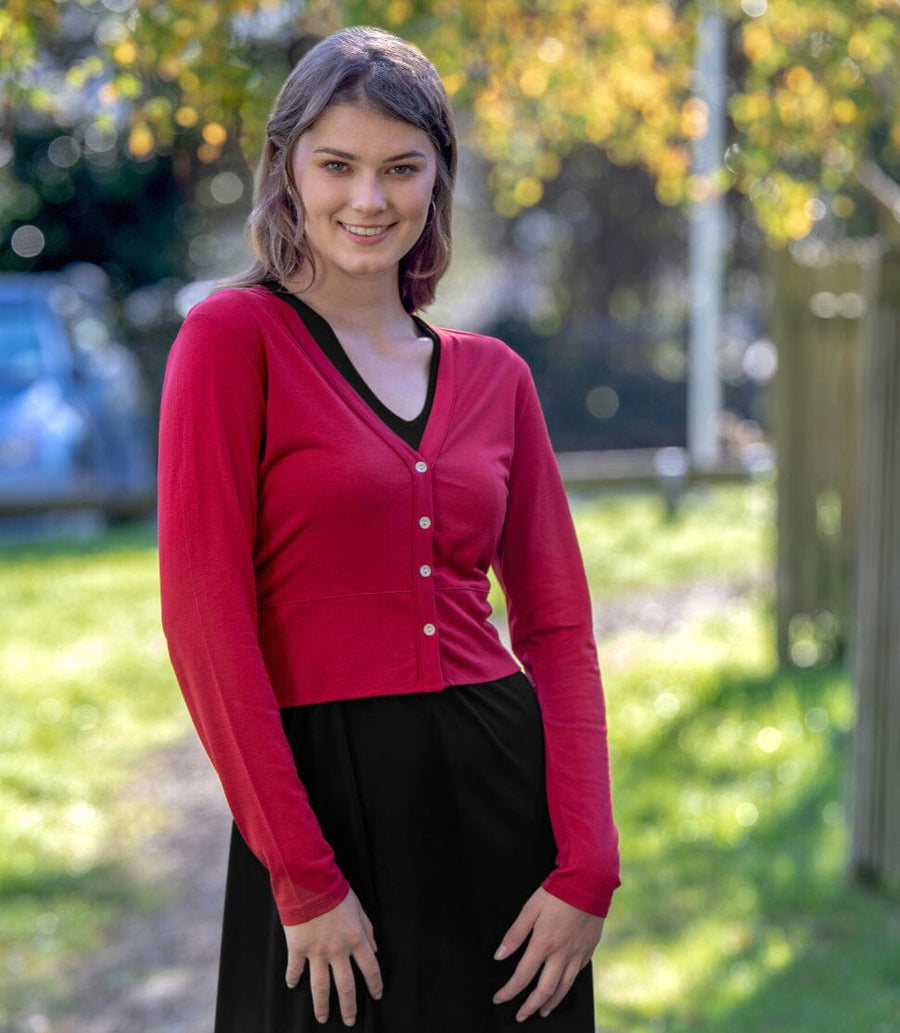 Silkspun V Neck Cardigan in Sunset red