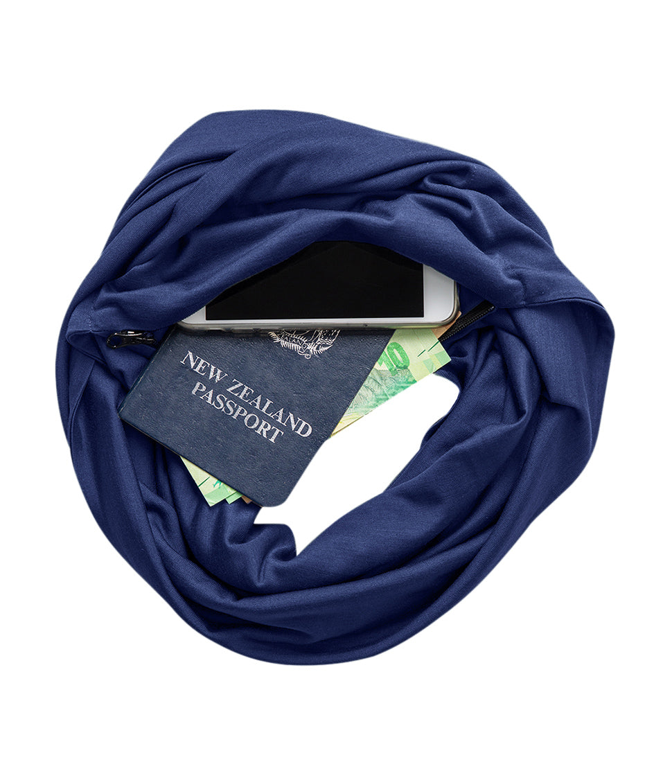 Silkspun Infinity Scarf in Navy with hidden pocket